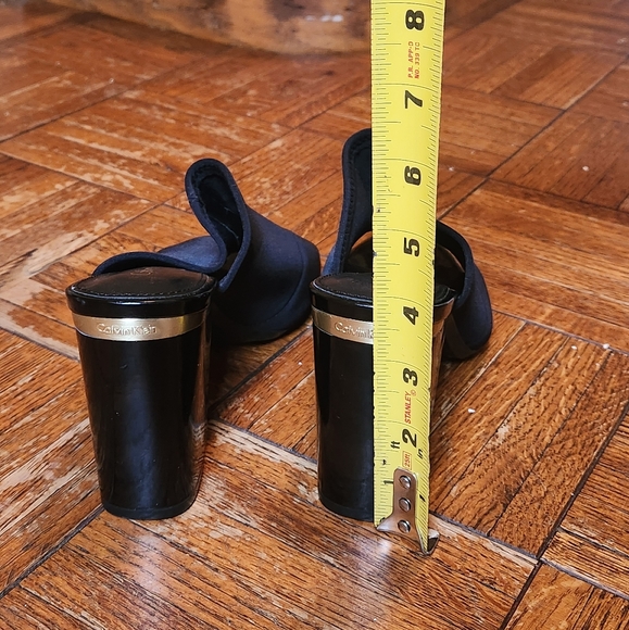 Calvin Klein Women’s Black Peep Toe Mules Heels Size 8.5M Stretch Fabric Slip On - Picture 8 of 12